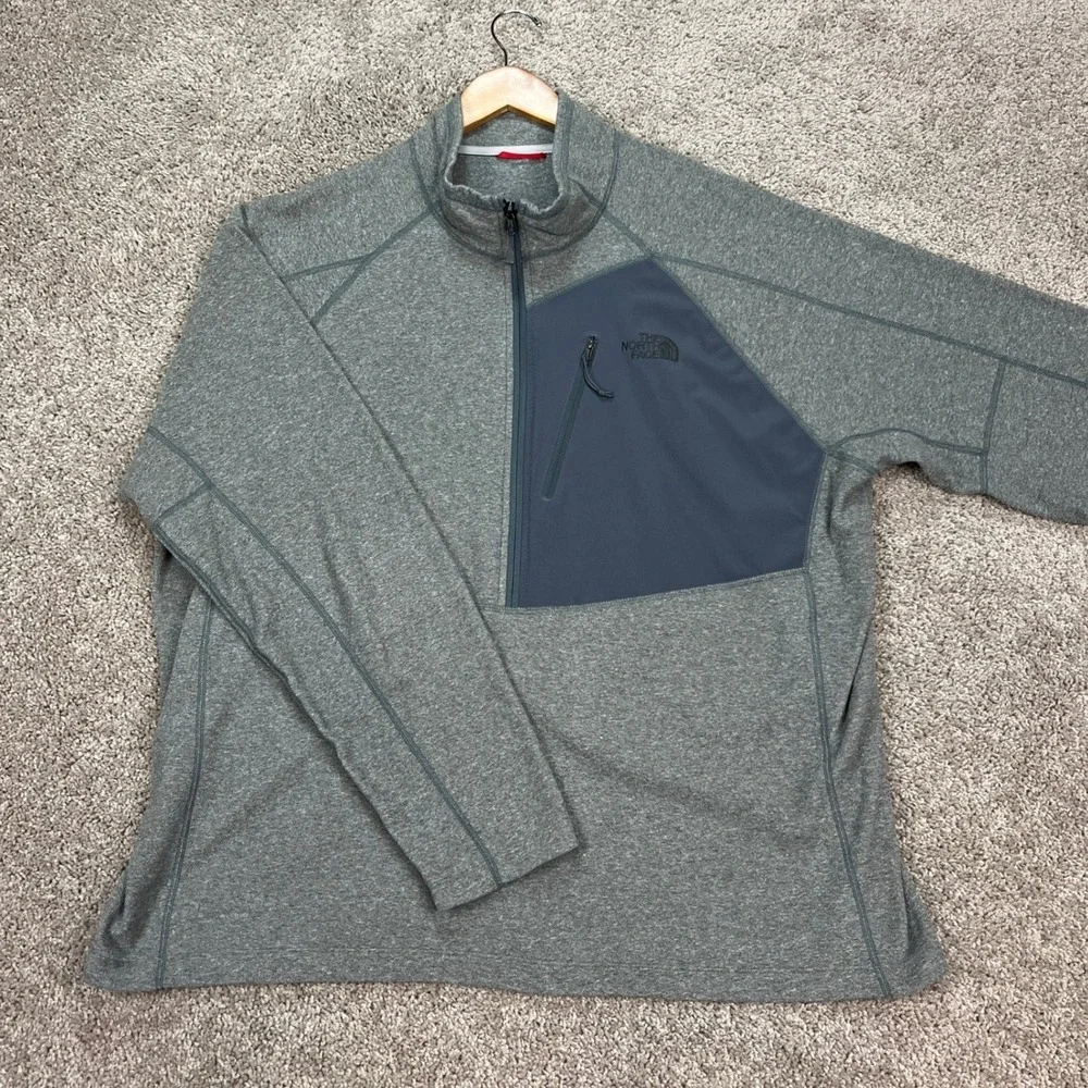 The North Face Pullover Mens XL Gray Heather Quarter Zip Chest Pocket Fleece EUC